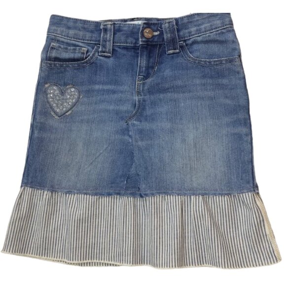 OLD NAVY Refashioned Upcycled Denim Blue Jean Skirt Girl's Size 7 - Picture 1 of 7